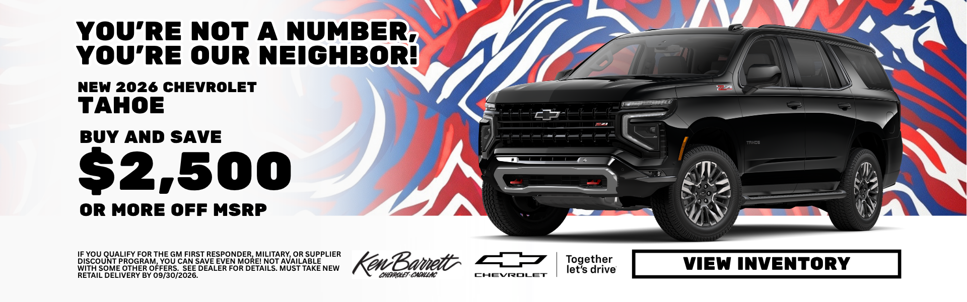 Deal at Ken Barrett on new Chevrolet Tahoe