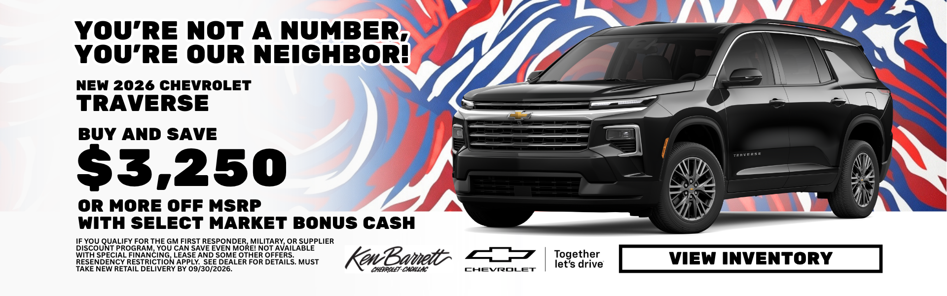 Deal at Ken Barrett on new Chevrolet Traverse