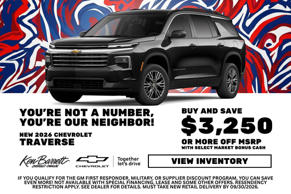 Deal at Ken Barrett on new Chevrolet Traverse